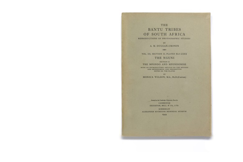 Title: The Bantu Tribes of South Africa. Volume III: Section II, Plates XLI-LXXX: The Nguni: the Mpondo and Mpondomise Photographer(s): Alfred Martin Duggan-Cronin Designer(s): – Writer(s): Monica Wilson Publisher: Deighton, Bell & Co., Cambridge 1949 and Alexander McGregor Memorial Museum, Kimberley 1949 Pages: 40 photographic plates (41-80) plus text pages Language: English Dimensions: 21 x 30 cm Edition: ? Country: South Africa